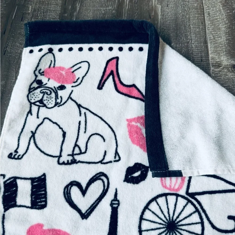 Paris Frenchie Dog Pink Print Bathroom Hand Towel